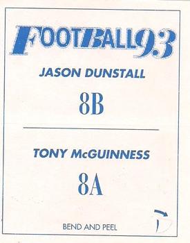 1993 Select AFL Stickers #8 Tony McGuinness / Jason Dunstall Back